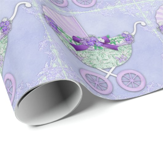 Paarse en groene Baby shower inpakpapier (Rol Hoek)