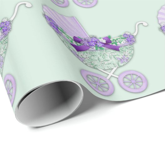Paarse en groene Baby shower inpakpapier (Rol Hoek)