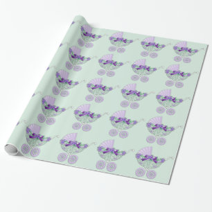 Paarse en groene babyshower inpakpapier