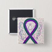 Paarse en groene bewustwording Ribbon Angel Button (Voorkant /achterkant)