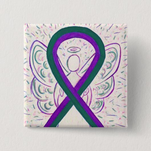 Paarse en groene bewustwording Ribbon Angel Button (Voorkant)