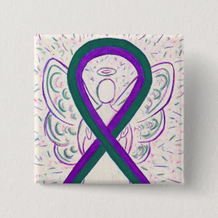 Paarse en groene bewustwording Ribbon Angel Button