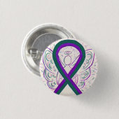 Paarse en groene bewustwording Ribbon Angel Button (Voorkant /achterkant)
