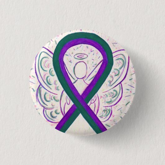 Paarse en groene bewustwording Ribbon Angel Button (Voorkant)