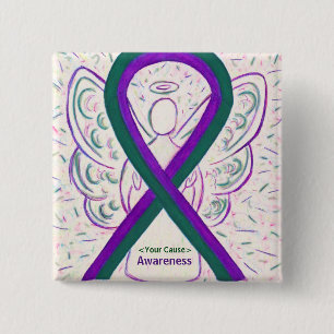 Paarse en groene bewustwording Ribbon Angel Button