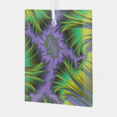 Paarse en groene bladzijdige fractaallandschapskun glas ornament (Voorkant links)