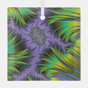 Paarse en groene bladzijdige fractaallandschapskun glas ornament