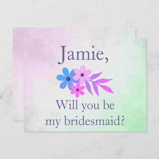 Paarse en Groene Bloemen Bruidsmeisje Uitnodiging (Voorkant / Achterkant)