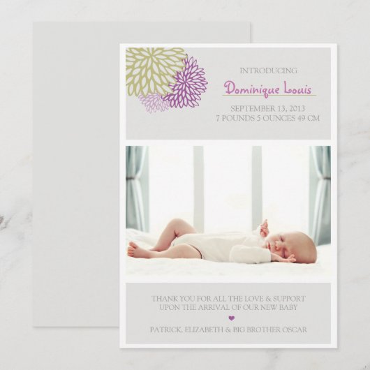 Paarse en groene bloemen Fotoaankondigingen Aankondiging (Voorkant / Achterkant)