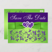 Paarse en Groene Bloemen Save the Date Briefkaart (Voorkant / Achterkant)