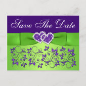 Paarse en Groene Bloemen Save the Date Briefkaart (Voorkant)