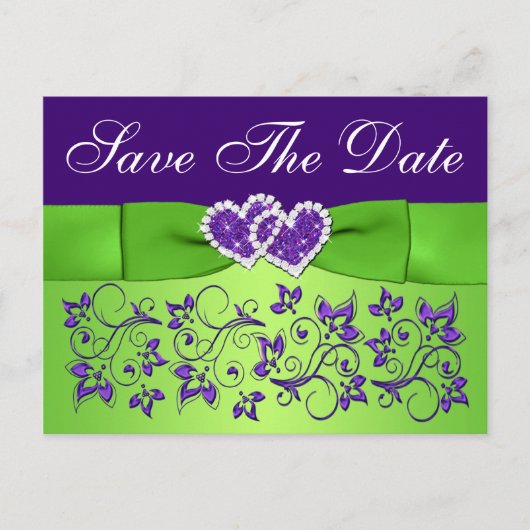 Paarse en Groene Bloemen Save the Date Briefkaart (Voorkant)