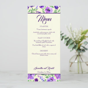 Paarse en Groene Bloemen Trouw Menu Kaart