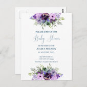 Paarse en groene bloemenbaby shower Briefkaart (Voorkant / Achterkant)