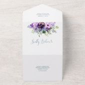 Paarse en groene bloemenbruiloft all in one uitnodiging (Buitenkant)