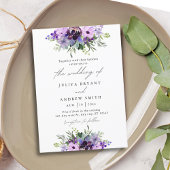 Paarse en groene bloemenbruiloft kaart