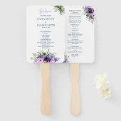 paarse en groene bloemenbruiloft programma Hand Fa Handwaaier (Voorkant en achterkant)