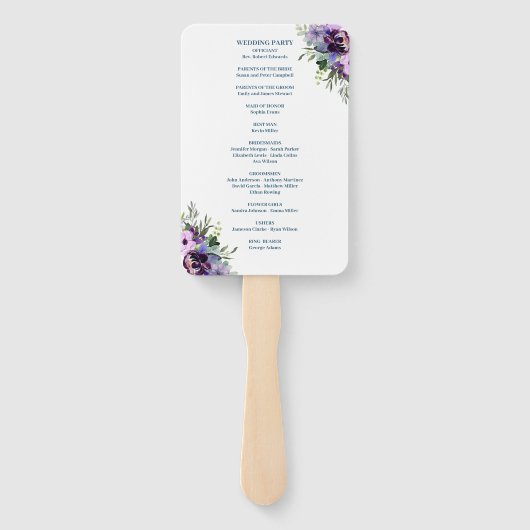 paarse en groene bloemenbruiloft programma Hand Fa Handwaaier (Achterkant)
