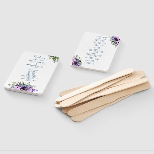 paarse en groene bloemenbruiloft programma Hand Fa Handwaaier (Niet-gemonteerd)