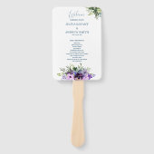 paarse en groene bloemenbruiloft programma Hand Fa Handwaaier (Voorkant)