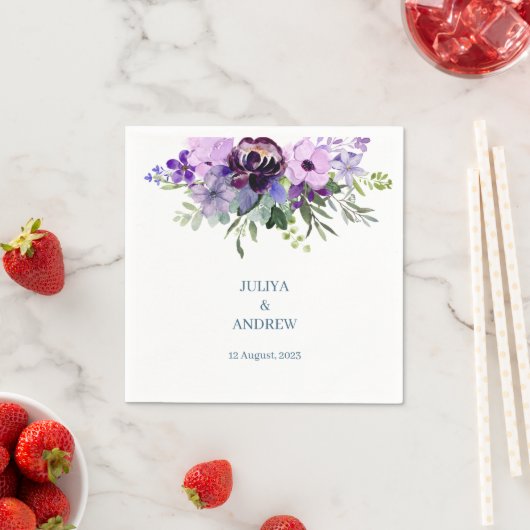 Paarse en groene bloemenbruiloft servet (Insitu)