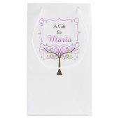 Paarse en groene bloemenvogel Baby shower Dank u Klein Cadeauzakje (Achterkant)