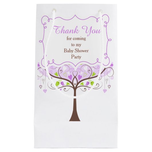 Paarse en groene bloemenvogel Baby shower Dank u Klein Cadeauzakje (Voorkant)