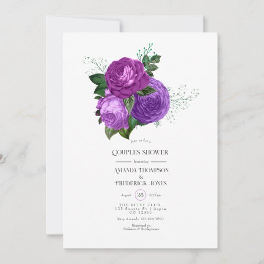 Paarse en groene bloemige koppel shower uitnodigin kaart (Voorkant)