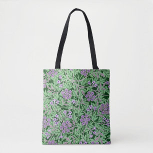 Paarse en groene bloempatroon tote bag