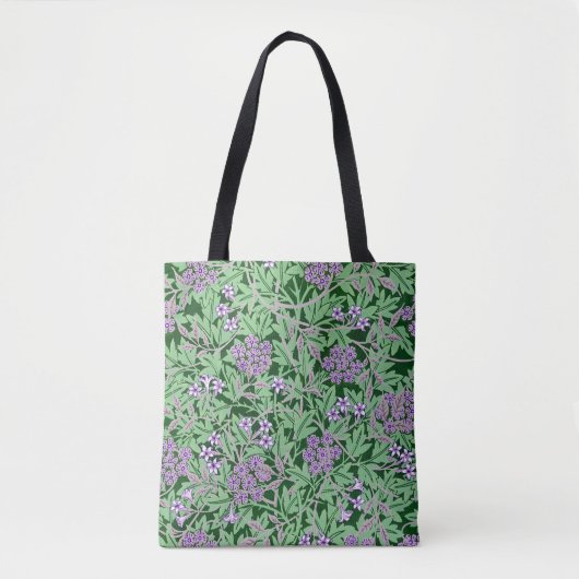 Paarse en groene bloempatroon tote bag (Voorkant)