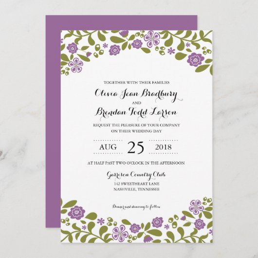Paarse en groene bloesems bloesems | Weddenschap Kaart (Voorkant / Achterkant)