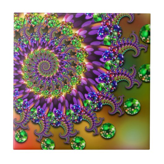 Paarse en groene Bokeh Fractal Tegeltje (Voorkant)