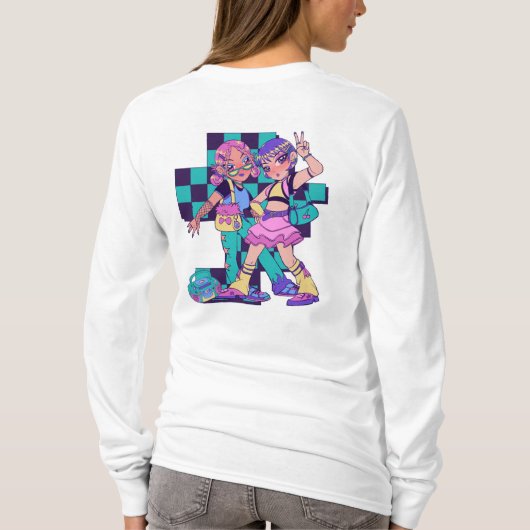 Paarse en groene Bold Girl T-Shirt. T-shirt (Achterkant)