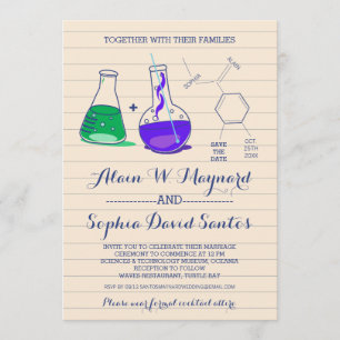 Paarse en groene chemie Foto Wedding Invites Save The Date