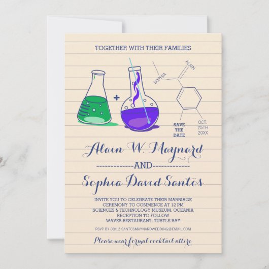 Paarse en groene chemie Foto Wedding Invites Save The Date (Voorkant)