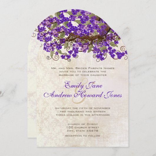 Paarse en groene Cherry Blossom Tea Stain Kaart (Voorkant / Achterkant)