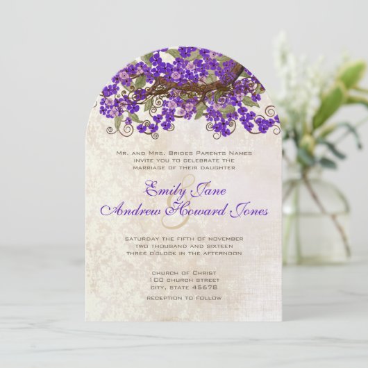 Paarse en groene Cherry Blossom Tea Stain Kaart (Staand voorkant)