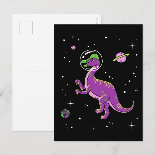 Paarse en groene Corythosaurus Dinos in de ruimte Briefkaart (Voorkant / Achterkant)