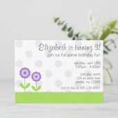 Paarse en groene Daisy Polka Dots Birthday Party Kaart (Staand voorkant)