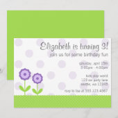 Paarse en groene Daisy Polka Dots Birthday Party Kaart (Voorkant / Achterkant)