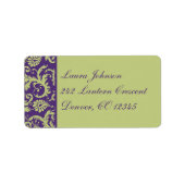 Paarse en groene Damask Return Address Label (Voorkant)