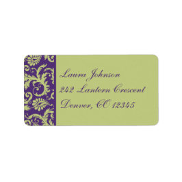 Paarse en groene Damask Return Address Label