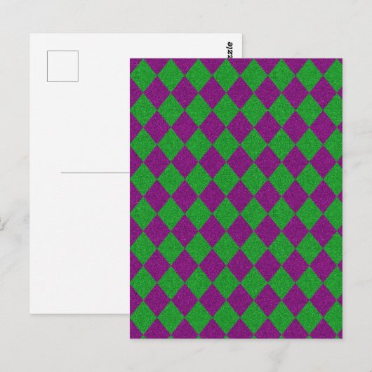 Paarse en groene diamantglitter briefkaart (Voorkant / Achterkant)