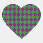Paarse en groene diamantglitter hart sticker (Voorkant)