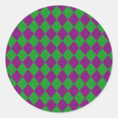 Paarse en groene diamantglitter ronde sticker (Voorkant)