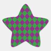 Paarse en groene diamantglitter ster sticker (Voorkant)