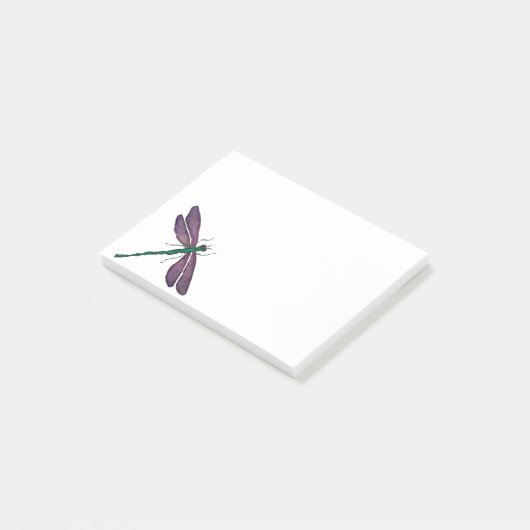 Paarse en groene dragonfly post-it® notes (Schuin)