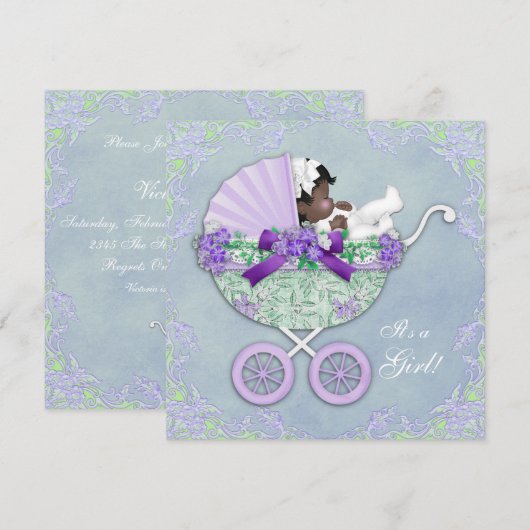 Paarse en groene etnische Baby shower Kaart (Voorkant / Achterkant)