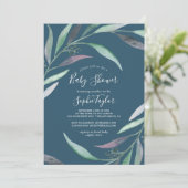 Paarse en groene Eucalyptus | Blauw Baby shower Kaart (Staand voorkant)