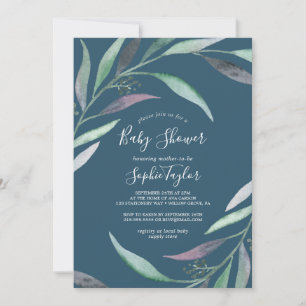 Paarse en groene Eucalyptus   Blauw Baby shower Kaart